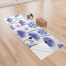  Garden with cornflowers, wild flowers, white background. Yoga Towel