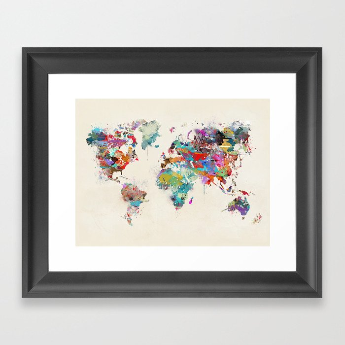 World Map Watercolor Framed Art Print By Bribuckley