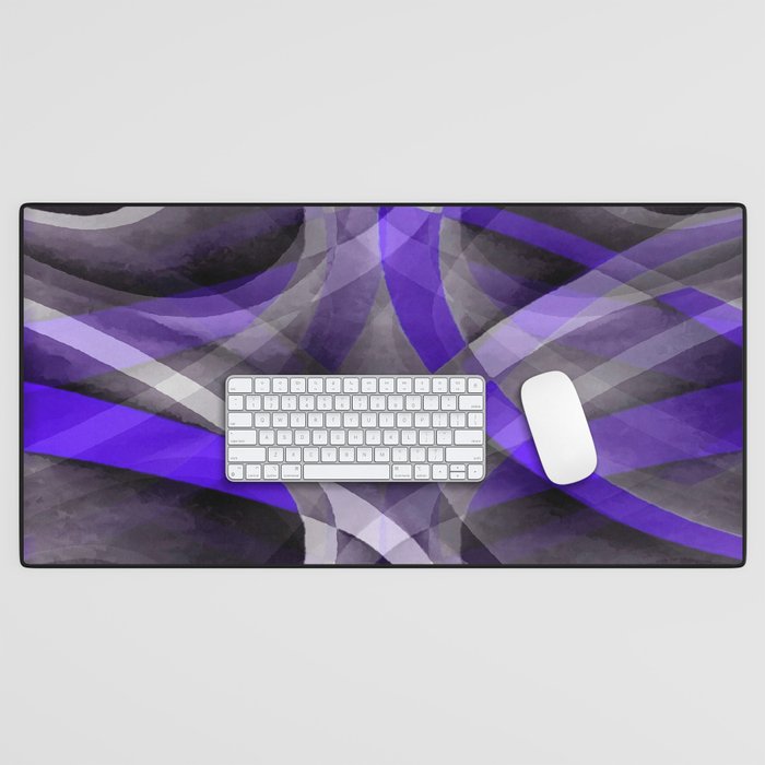 Eighties Violet Blue On Grey Abstract Curve Pattern Desk Mat