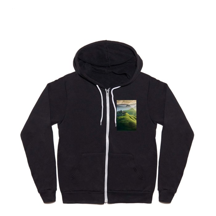 Rolling Green Hills and Wine Vineyards of Tuscany, Italy landscape painting Full Zip Hoodie