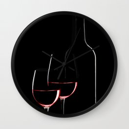 Red wine bottle and two wine glasses on black background on black background Wall Clock