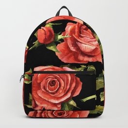 Vintage Red Roses On Black Backpack