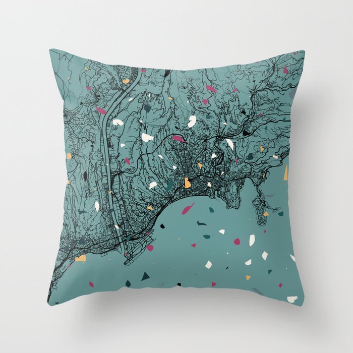 France, Nice. Terrazzo City Map. Town Maps Drawing Throw Pillow