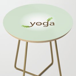 Yoga asana and green leaves typography Side Table