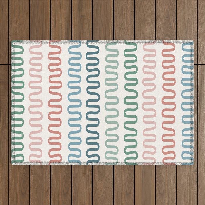 Abstract Shapes 227 in Tropical Green pink (Snake Pattern Abstraction) Outdoor Rug