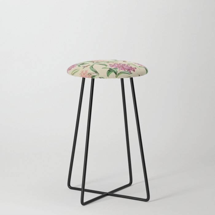 Cream Orchids Botanical Pattern Counter Stool