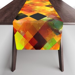 geometric pixel square pattern abstract background in yellow brown green Table Runner