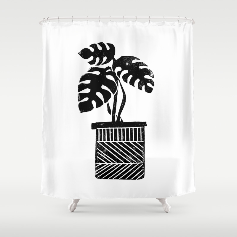 Linocut Cheese Plant Monstera Tropical Leaf Lino Print Black And
