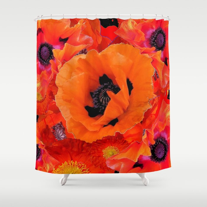 Decorative Orange Poppy Flowers Composition Shower Curtain By Decorative Orange Poppy Flowers Composition Shower Curtain