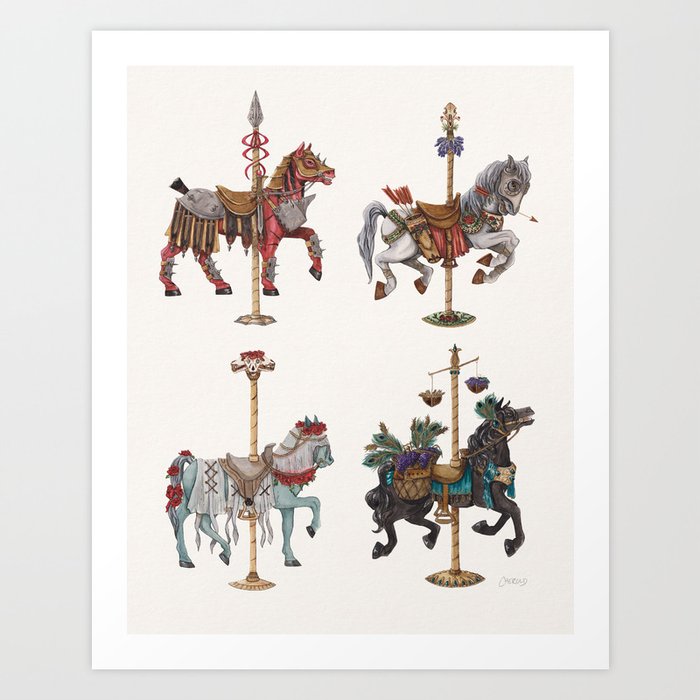 the　Horses　Art　by　Society6　of　Herold　Apocalypse　Carousel　Print　Cat　Four　Square