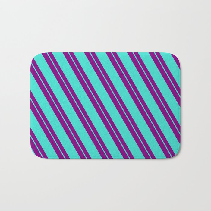 Purple and Turquoise Colored Lined/Striped Pattern Bath Mat