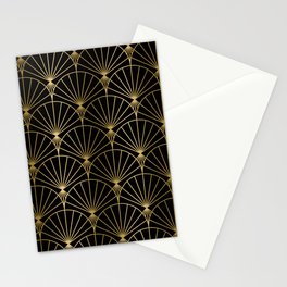 Black and gold art-deco geometric pattern Stationery Card