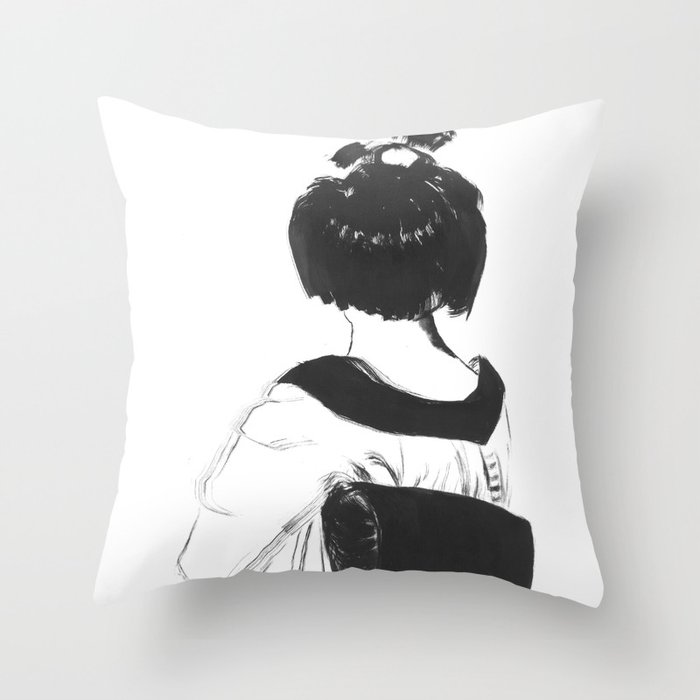 Geisha in Black Ink Throw Pillow