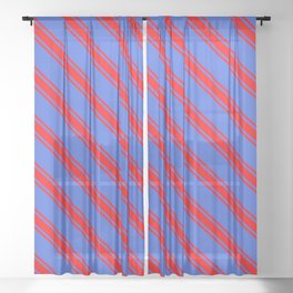 [ Thumbnail: Royal Blue and Red Colored Lined/Striped Pattern Sheer Curtain ]