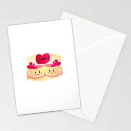 Cute cartoon couple cup and heart Stationery Card