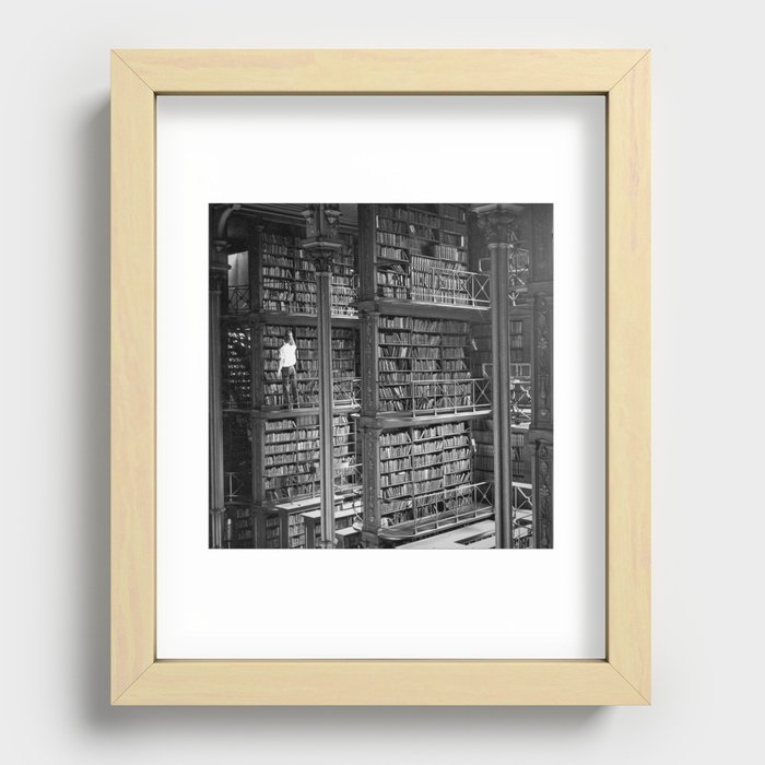 A book lovers dream - Cast-iron Book Alcoves Cincinnati Library black and white photography Recessed Framed Print