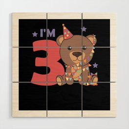 Third Birthday Bear For Children 3 Years Old Wood Wall Art