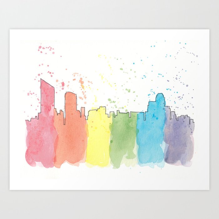 Grand Rapids Michigan Skyline Pride Flag Rainbow Watercolor