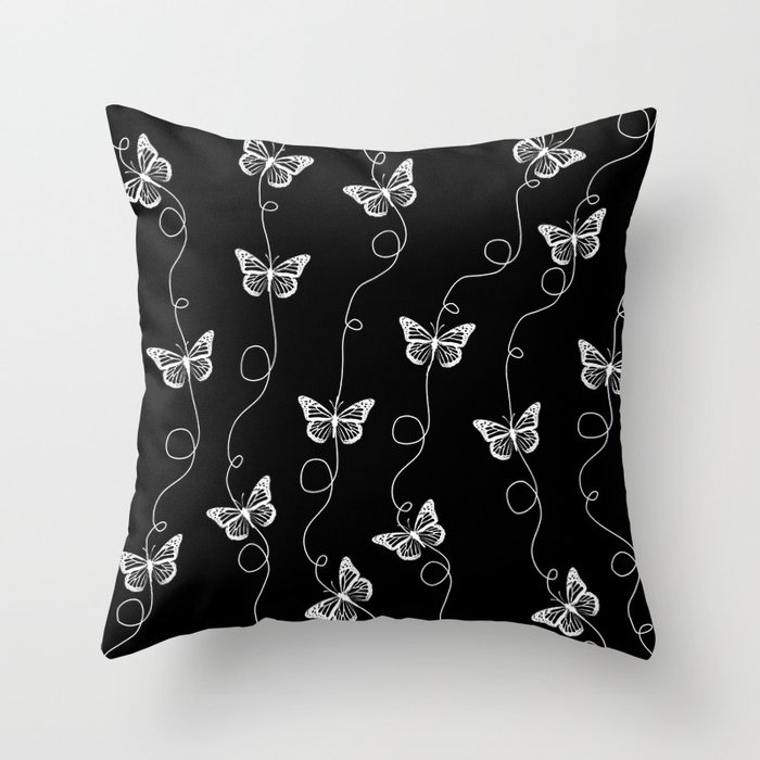 Black and White Butterfly Pattern Throw Pillow