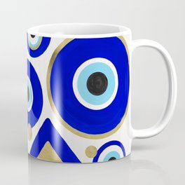 Evil Eye Charms on White Coffee Mug | Charm, Evileye, Pattern, Morocco, Curated, Egyptian, Gold, Blue, Classicblue, Moroccan 