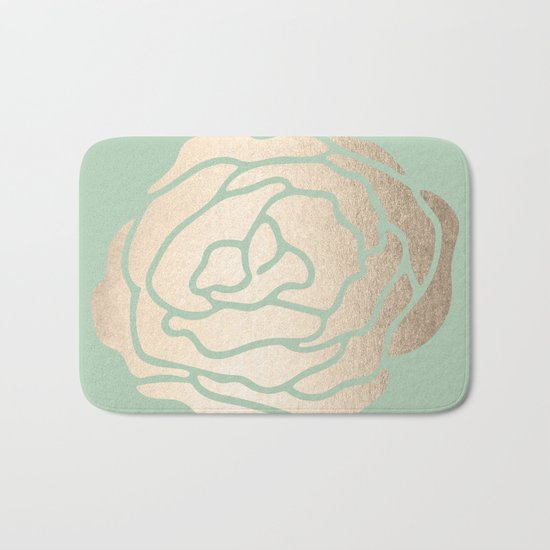 Rose White Gold Sands on Pastel Green Cactus Bath Mat