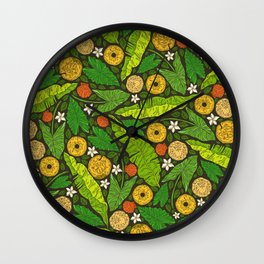 Tropical Palm Leaves & Sand Dollars Pattern Wall Clock