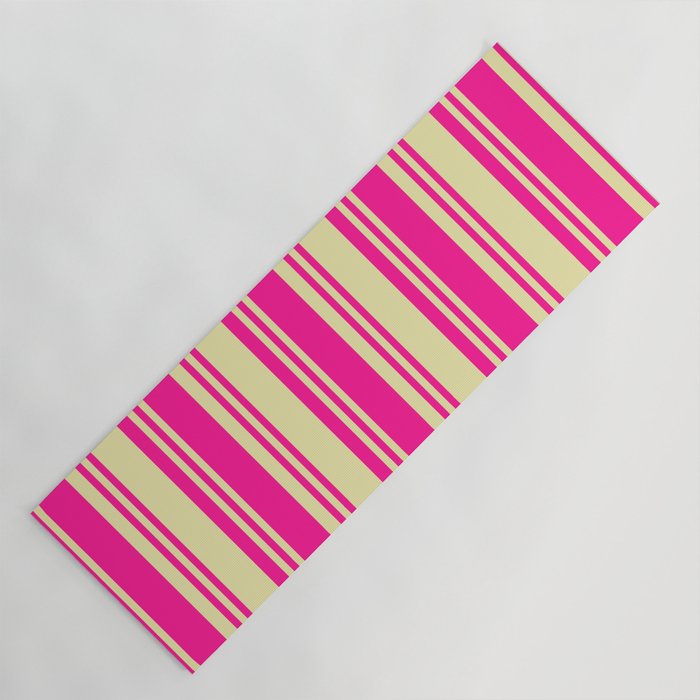 Deep Pink and Pale Goldenrod Colored Lines/Stripes Pattern Yoga Mat