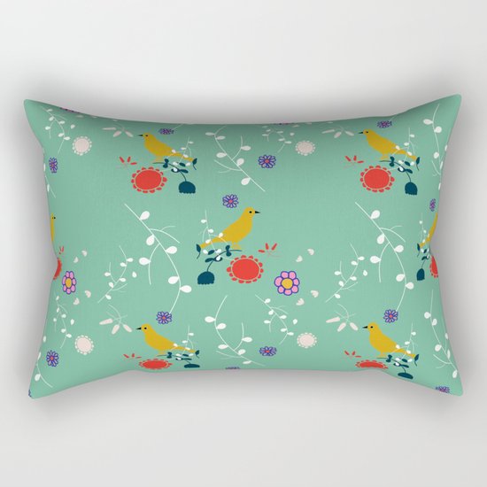 Bird and blossom green Rectangular Pillow