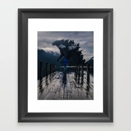 Close Encounter with Godzilla in Lake 3 Framed Art Print
