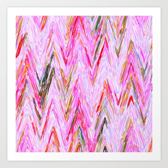 Girly Pink Abstract Chevron Geometrical Pattern Art Print