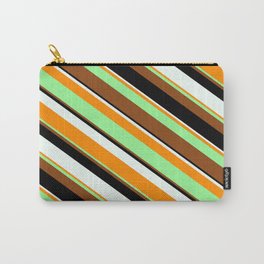 [ Thumbnail: Eyecatching Mint Cream, Dark Orange, Green, Brown, and Black Colored Lines/Stripes Pattern Carry-All Pouch ]