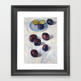 still life. plums, original oil painting Framed Art Print