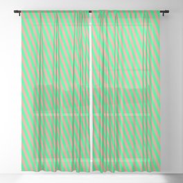 [ Thumbnail: Dark Salmon and Green Colored Stripes/Lines Pattern Sheer Curtain ]