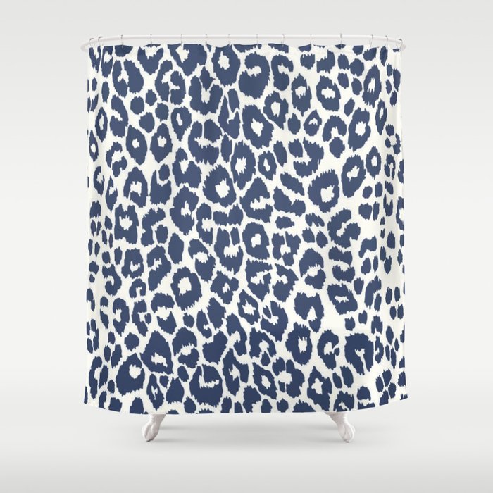Vintage Blue Iconic Leopard Print Shower Curtain