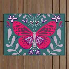 Beautiful Butterfly - Pink and Teal Outdoor Rug