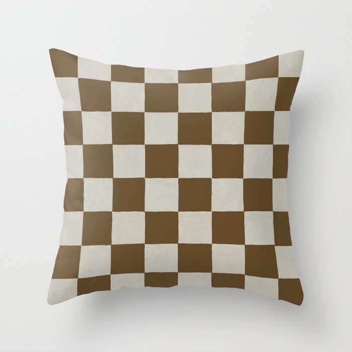 checkerboard hand-painted-leather brown Throw Pillow