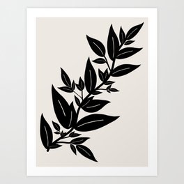 Leaves Beige And Black Botanical Art Print