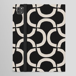 Mid Century Modern Abstract Arc Pattern 625 Black and Linen White iPad Folio Case