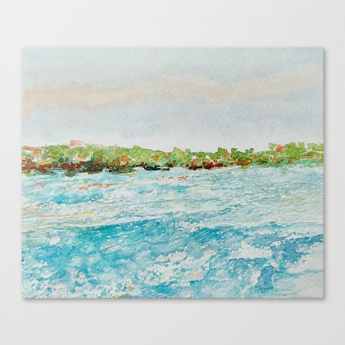 Tidal Currents Teal Green Watercolor Painting Canvas Print