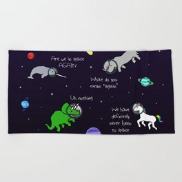 What Do You Mean Again (Horned Warrior Friends In Space) Beach Towel | Unicorn, Astronaut, Narwhal, Jezkemp, Graphicdesign, Rhino, Magic, Space, Dinosaur, Dino 