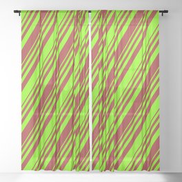 [ Thumbnail: Chartreuse and Brown Colored Stripes/Lines Pattern Sheer Curtain ]