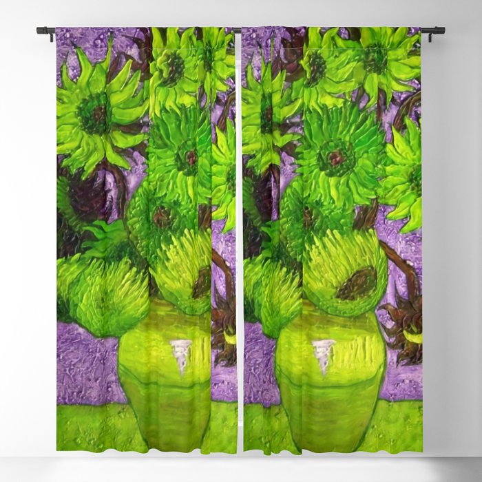 Vincent van Gogh Twelve green sunflowers in a vase still life with purple background portrait painting Blackout Curtain