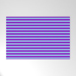 [ Thumbnail: Sky Blue & Dark Violet Colored Striped Pattern Welcome Mat ]