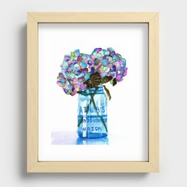 Watercolor Hydrangeas in Blue Mason Jar Recessed Framed Print