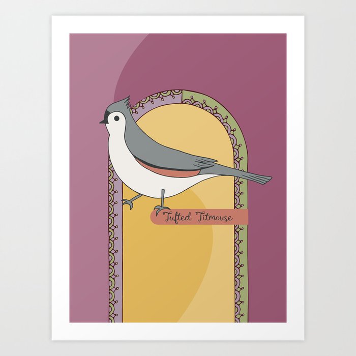 Retro Boho Tufted Titmouse Art Print