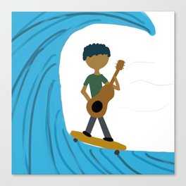 Skater playing Guitar in Waves Canvas Print