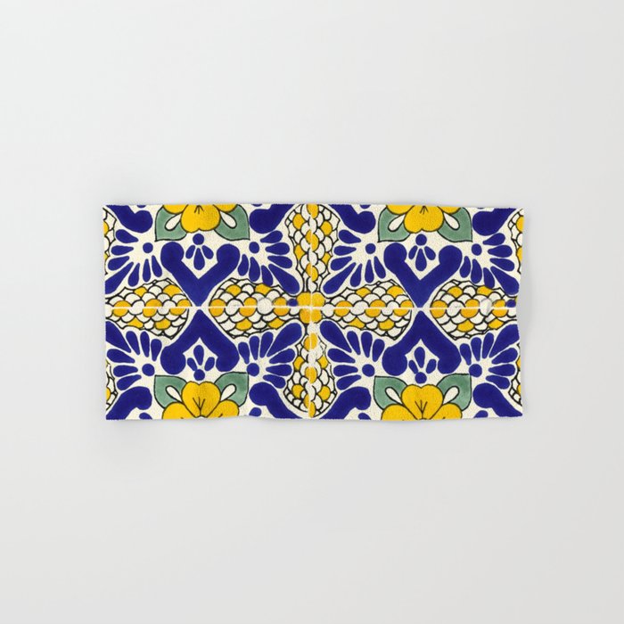 talavera mexican tile in blu and yellow Hand & Bath Towel