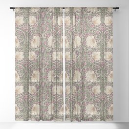 William Morris Vintage Pimpernel Aubergine Olive Sheer Curtain