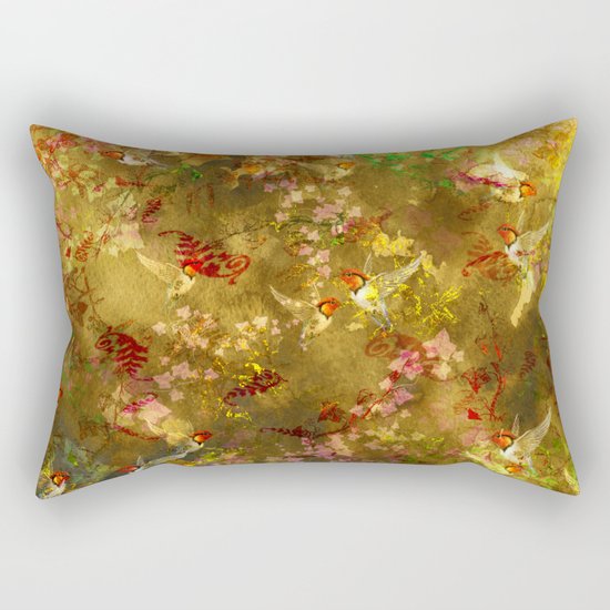 Golden Hummingbirds Pattern Rectangular Pillow