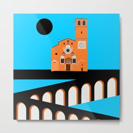 Amalfi Village on Italian Aqua Blue Metal Print | Drawing, Bright, Bold, Arches, Contemporary, Amalfi, Terracotta, Mid Century, Digital, Italy 